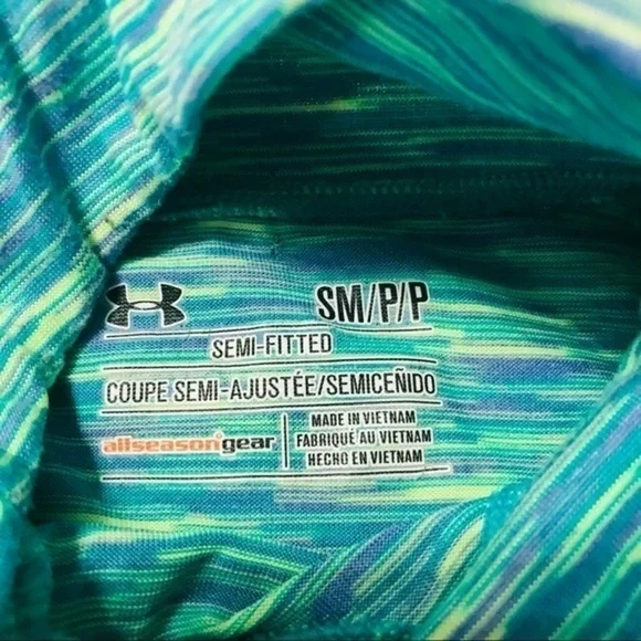 Under Armour UA Tech All Season Semi Fitted Green Blue Half Zip Long Sleeve Top - Picture 7 of 7